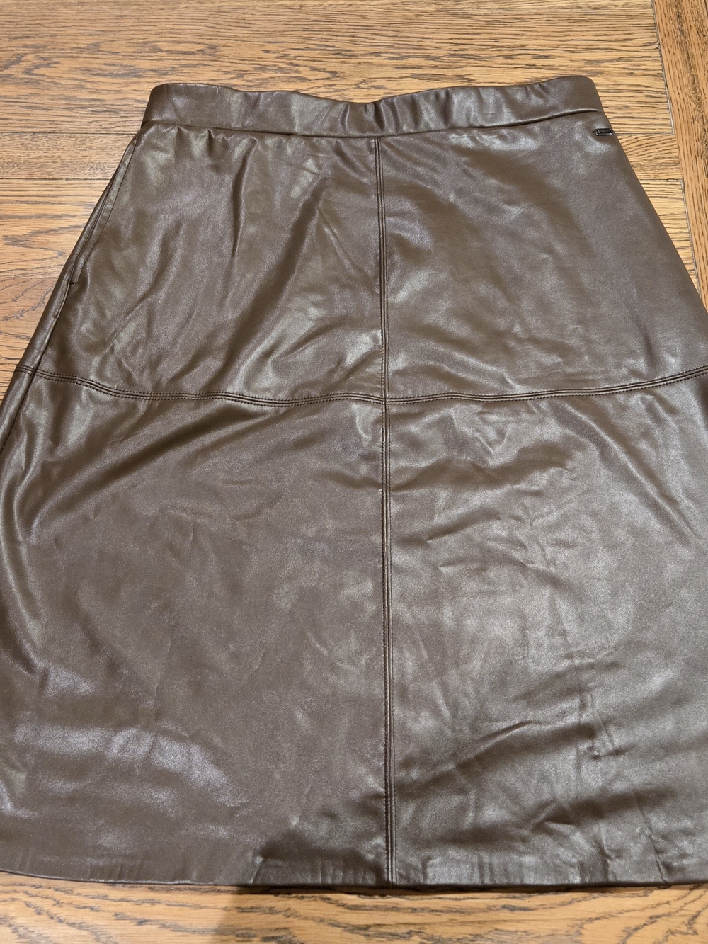 Mexx Bronze Brown Faux Leather Stretch Midi Skirt - Size M